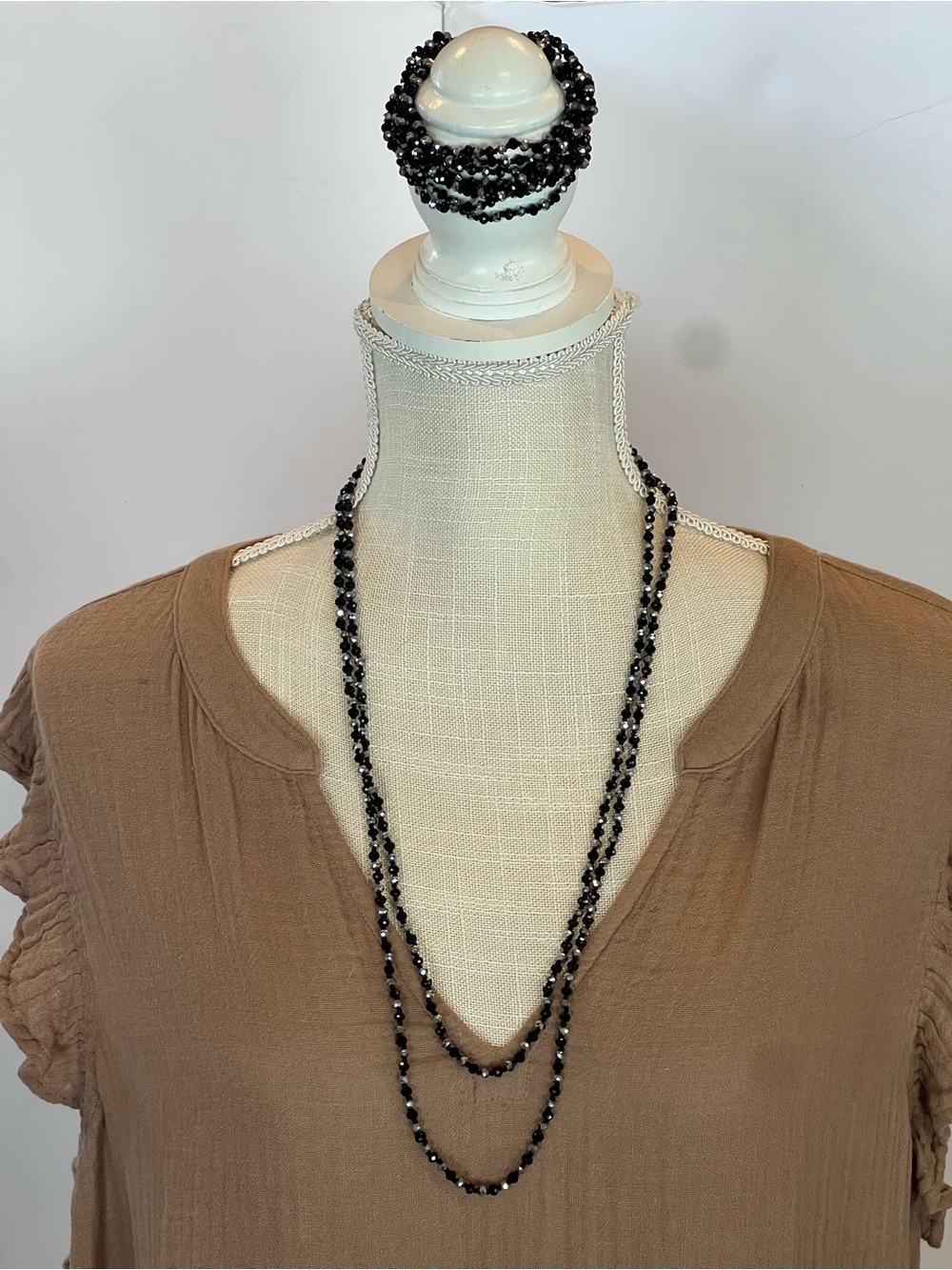 Faceted Crystal Beaded Layered Necklace and Bracelet Set - Women Jewelry